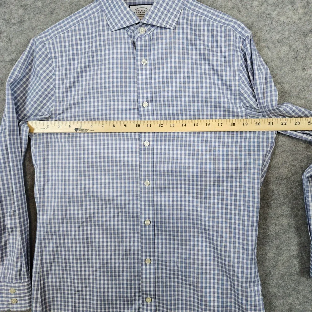 Charles Tyrwhitt Men's Blue & White Checks Size M 15 1/2 - 34 Dress Shirt STAINS